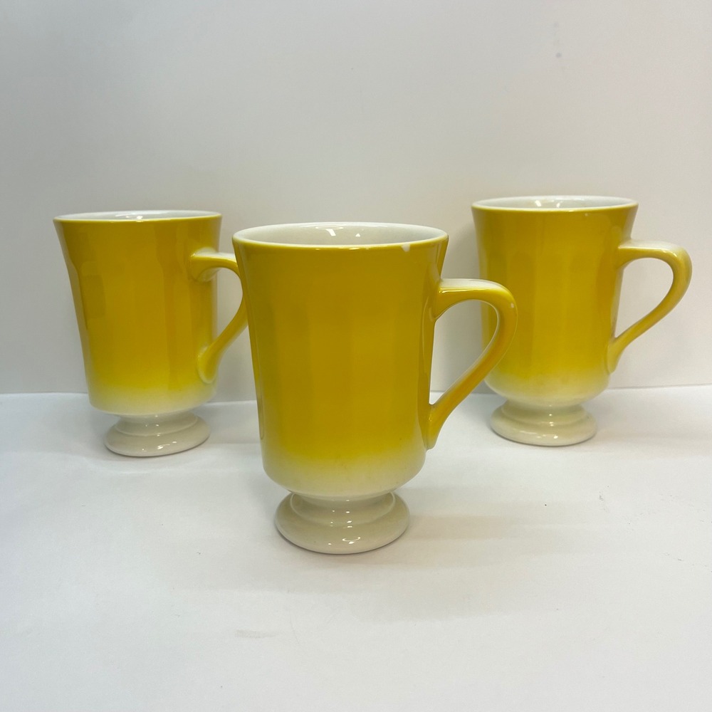 Syracuse‎ China Yellow Ombre Footed Coffee Mugs Set of 3 Vintage Restaurant Ware